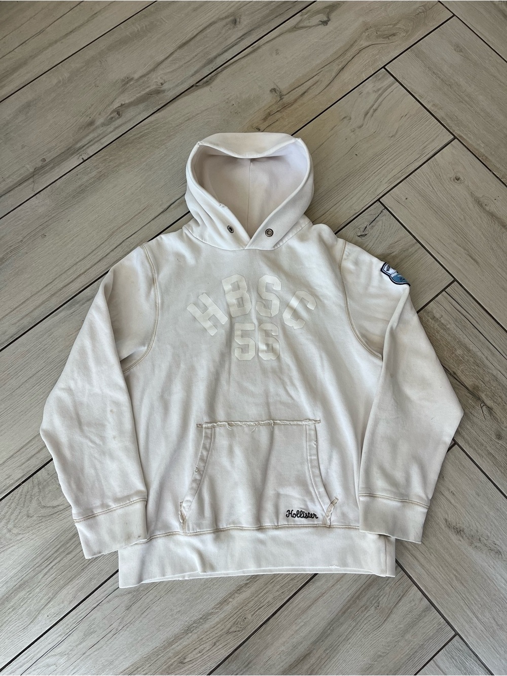 Y2K Hollister Huntington Beach Surf Club Men's White Graphic Hoodie Sweatshirt